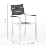 thumbnail of Set de 6 chaises d'extérieur, jardin, empilables avec accoudoirs, structure en acier peint et assise en polyéthylène à lames effet bois -Adele-Ardoise