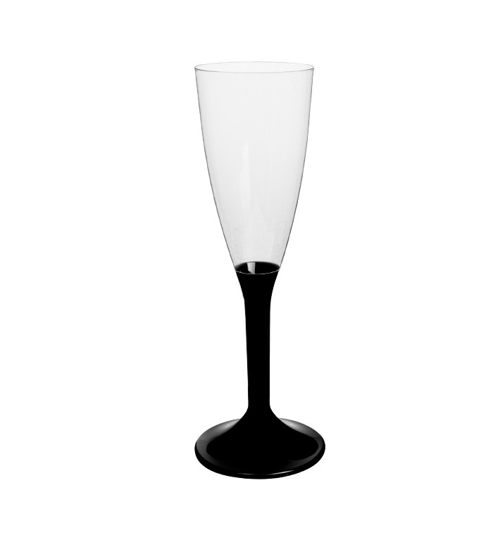 MONOUSO - Mehrweg Sektglas aus PS Fuß Schawarz 120ml 2-teilig (200 Stück)