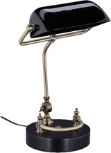 thumbnail of Relaxdays Bankerlampe, Glasschirm, Holzfuß, neigbare Bibliothekslampe, E27-Fassung, Schreibtischlampe Retro, schwarz