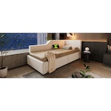 thumbnail of Komfortables Sofa-Bett Samtstoff mit Stauraum Hydraulik Lattenrost Leselampe USB-C Modernes Tagesbett Wohnzimmer 90x190 cm Beige