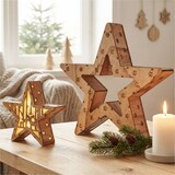 thumbnail of Zwei LED Holzsterne 16 LED Weihnachtsstern Deko