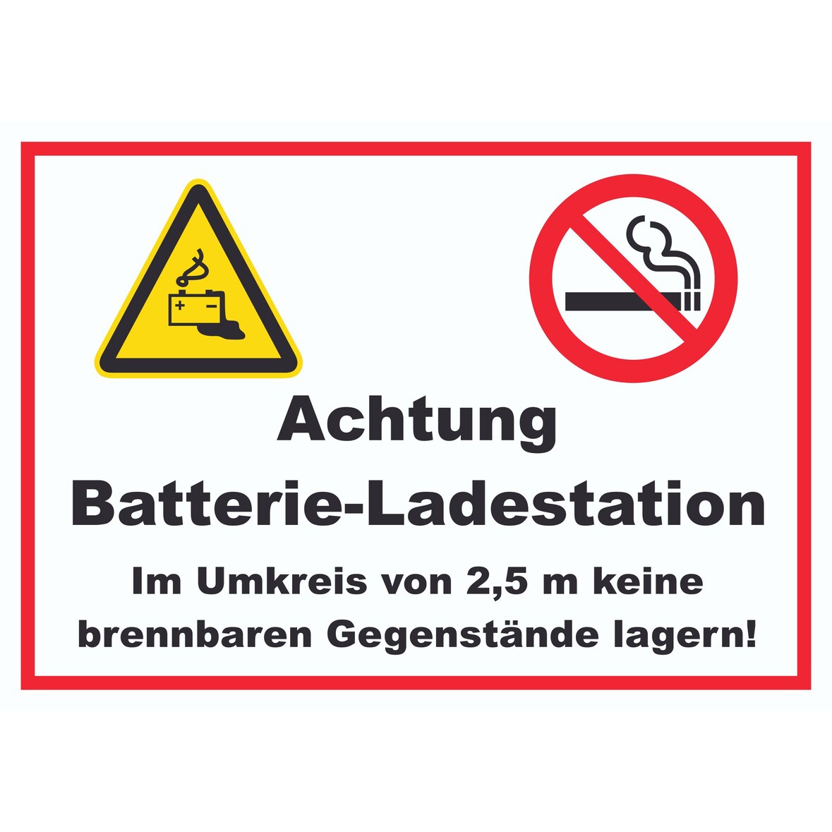 Achtung Batterie Ladestation Schild A2 Rückseite selbstklebend