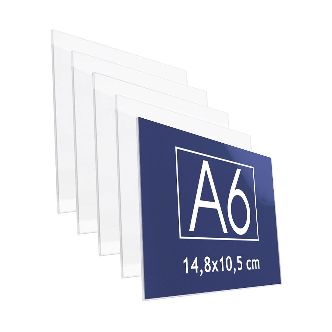 Danieli Store | Soporte para cartel de pared en metacrilato | Expositor para avisos de pared | Cartel de pared con adhesivo (5 Unidades A6 Horizontal)