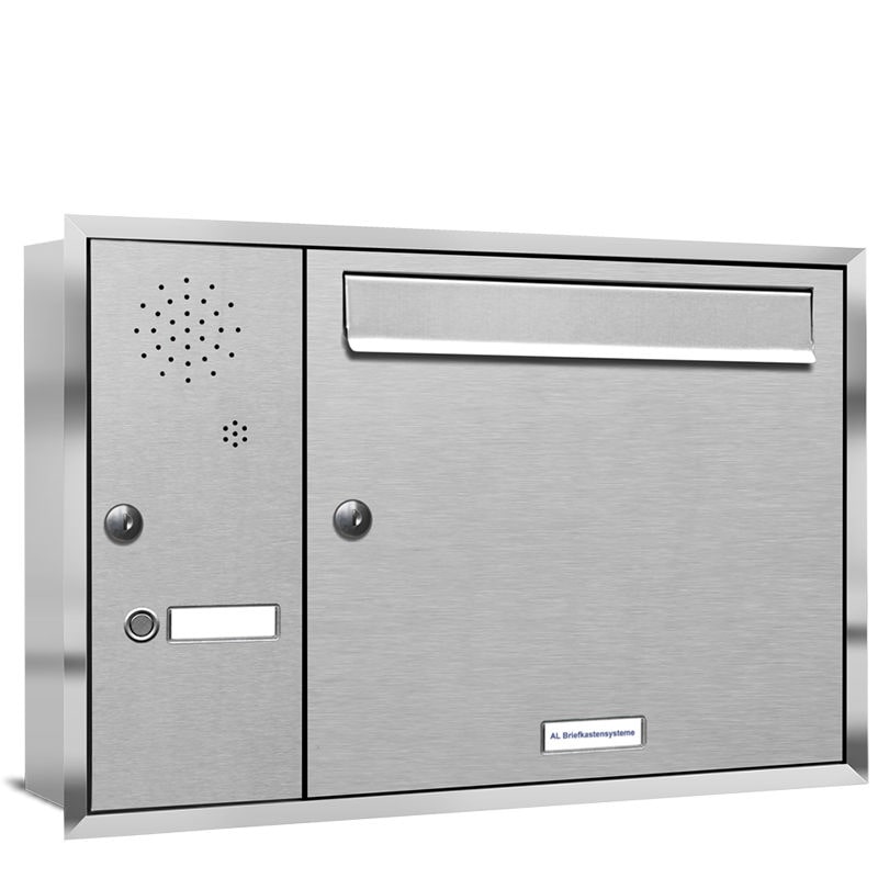 AL Briefkastensysteme 1 Fach Premium Edelstahl Unterputz Briefkasten Anlage mit Klingel, Post A4, modern, robust, wetterfest, Artikelnummer 331T1U1KSL