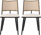 thumbnail of Esszimmerstuhl Set 2 Schwarz 80x48x46 cm mit Rattan Rückenlehne und PU Sitzkissen, Metallgestell, leichtes modernes Design für Essbereich