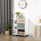 thumbnail of HOMCOM carrito de cocina carrito verdulero con 1 cajón puerta de vidrio y estantes abiertos carro auxiliar con ruedas para comedor salón 65x39x80 cm