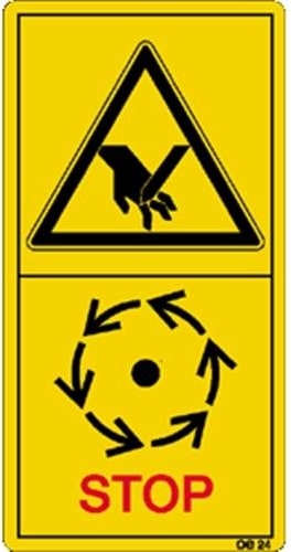 Aufkleber Maschinenteile nur dann berühren, ..., Folie, 88x168 mm, 2 Stück/Bogen