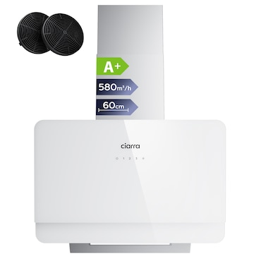 CIARRA Campana de cocina, Campana extractora inclinada, A+ 580m³/h 60cm, recirculación y extracción de aire VM6765CS