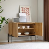 thumbnail of Sideboard 100x40x75 cm 2 Türen Metallbeine moderne Kommode Wohnzimmer Flur Esszimmer Naturholz Design Aufbewahrung