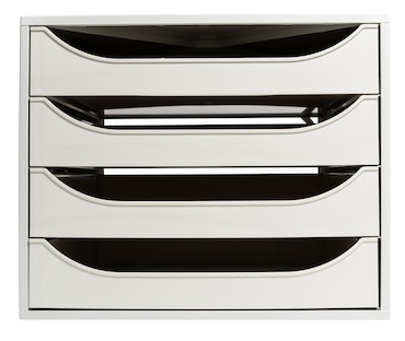 EXACOMPTA Cassettiera Ecobox 228606D, 4 cassetti, box in PS e cassetti in Ppl, (PxlxAlt) 34,8x28,4x23,4 cm, gamma Office box grigio/cassetti grigio