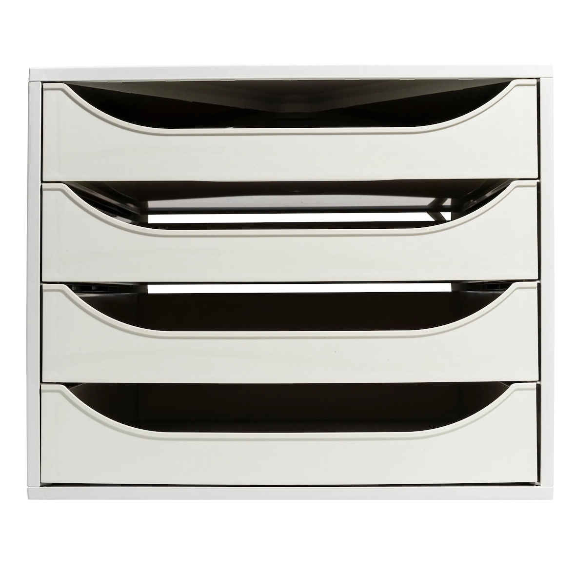 EXACOMPTA Cassettiera Ecobox 228606D, 4 cassetti, box in PS e cassetti in Ppl, (PxlxAlt) 34,8x28,4x23,4 cm, gamma Office box grigio/cassetti grigio