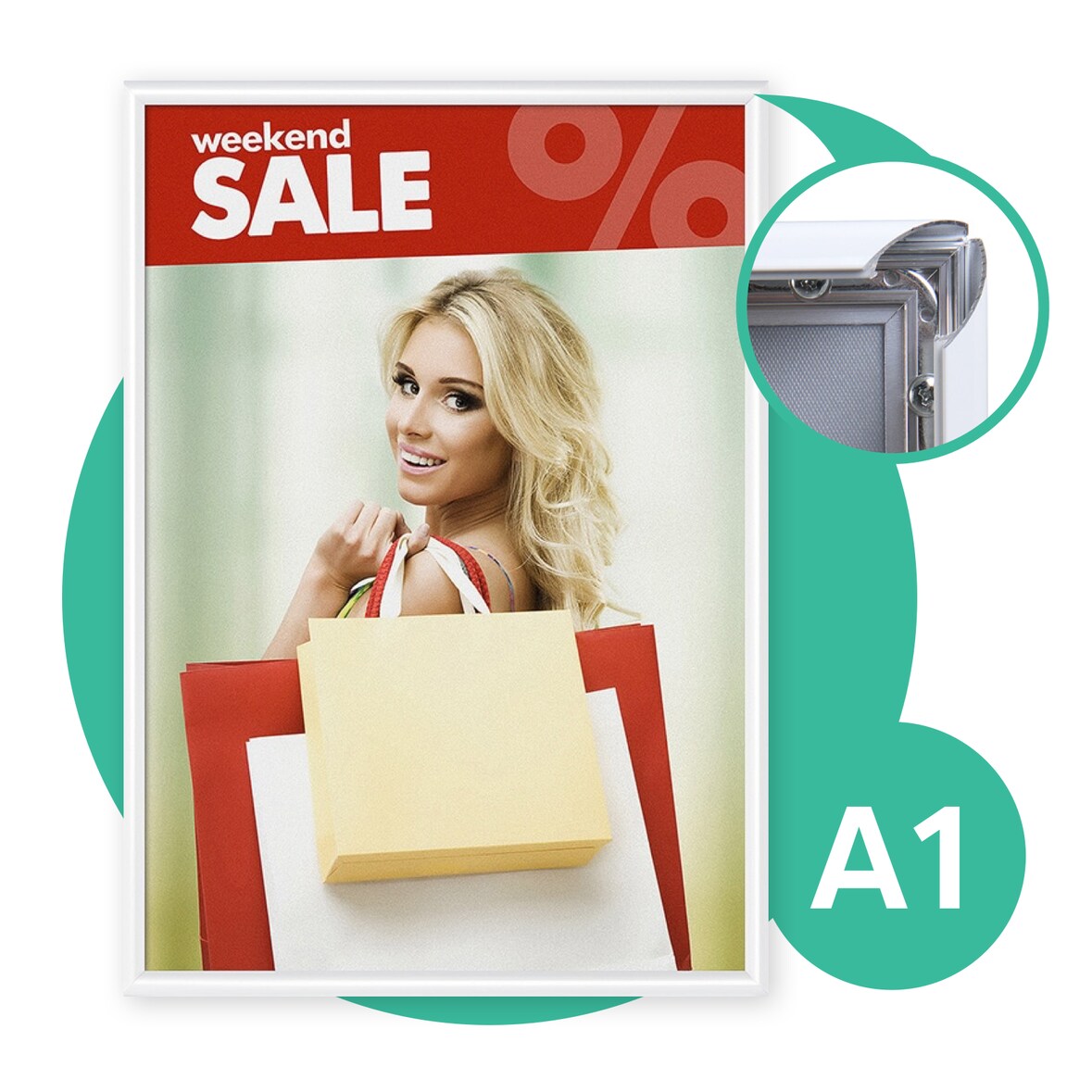 Showdown Klapprahmen 25mm - DIN A1 - Aluminium - Weiß