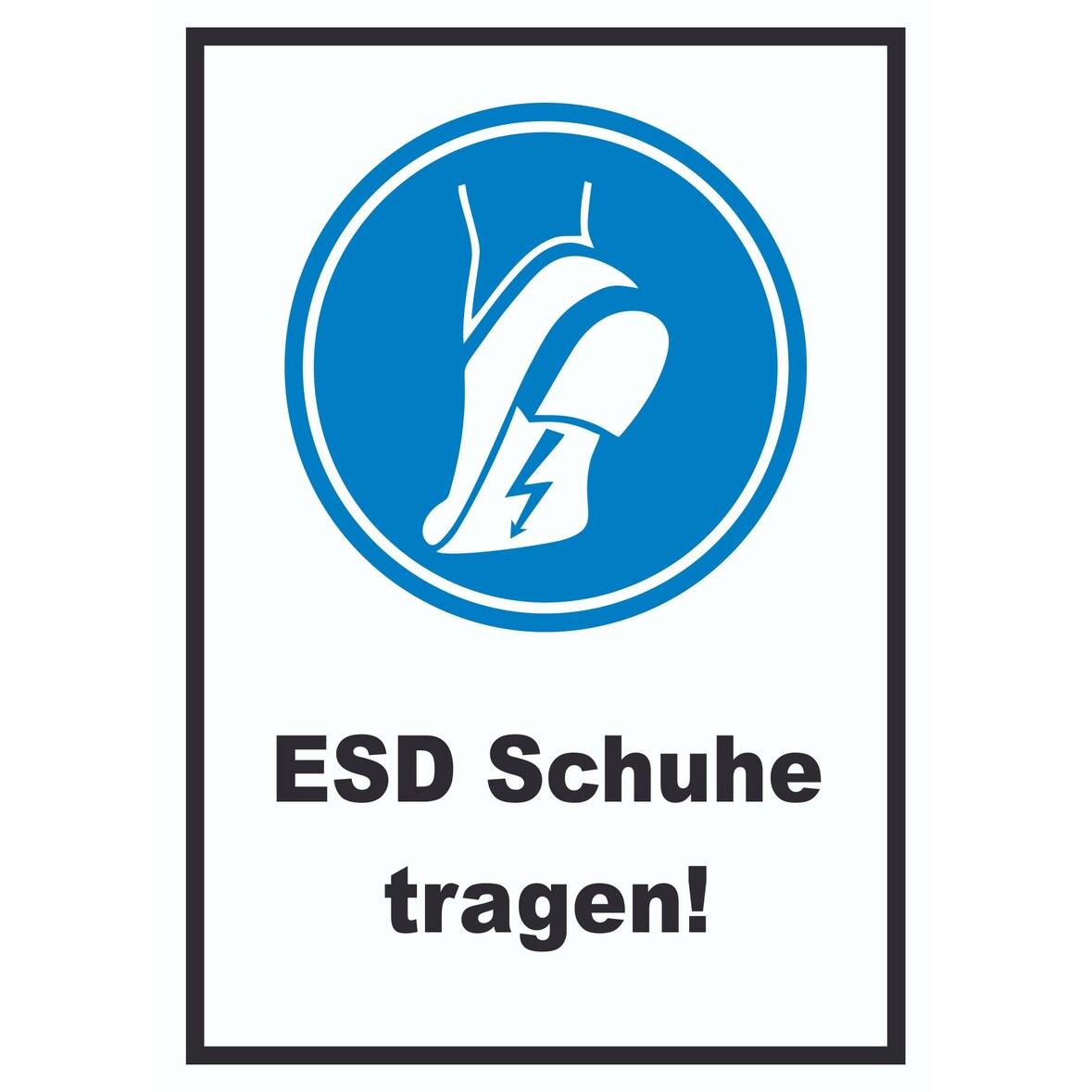 ESD Schuhe tragen Schild Fußschutz gegen elektrostatische Aufladung A0 Rückseite selbstklebend