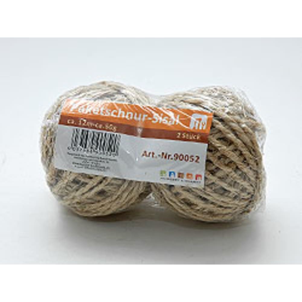 Sisal Paketschnur 2er Pack, 2x50g, 2x12m, 2mm dick, Braun - Strapazierfähige Naturschnur für Haushalt & Garten