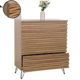 thumbnail of Kommode HWC-M49, Sideboard Schrank Highboard, 3D-Design 3 Schubladen MDF Metall 94x80x45cm ~ natur