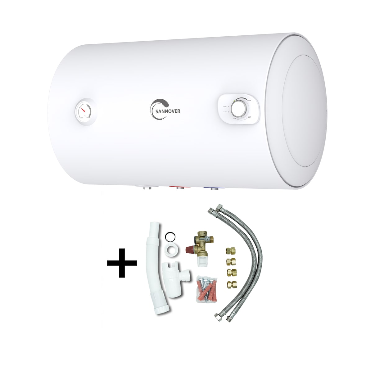 Chauffe Eau Electrique Mural Blindé Horizontal Bypso Sannover 100 Litres + Kit d'Installation Complet NF
