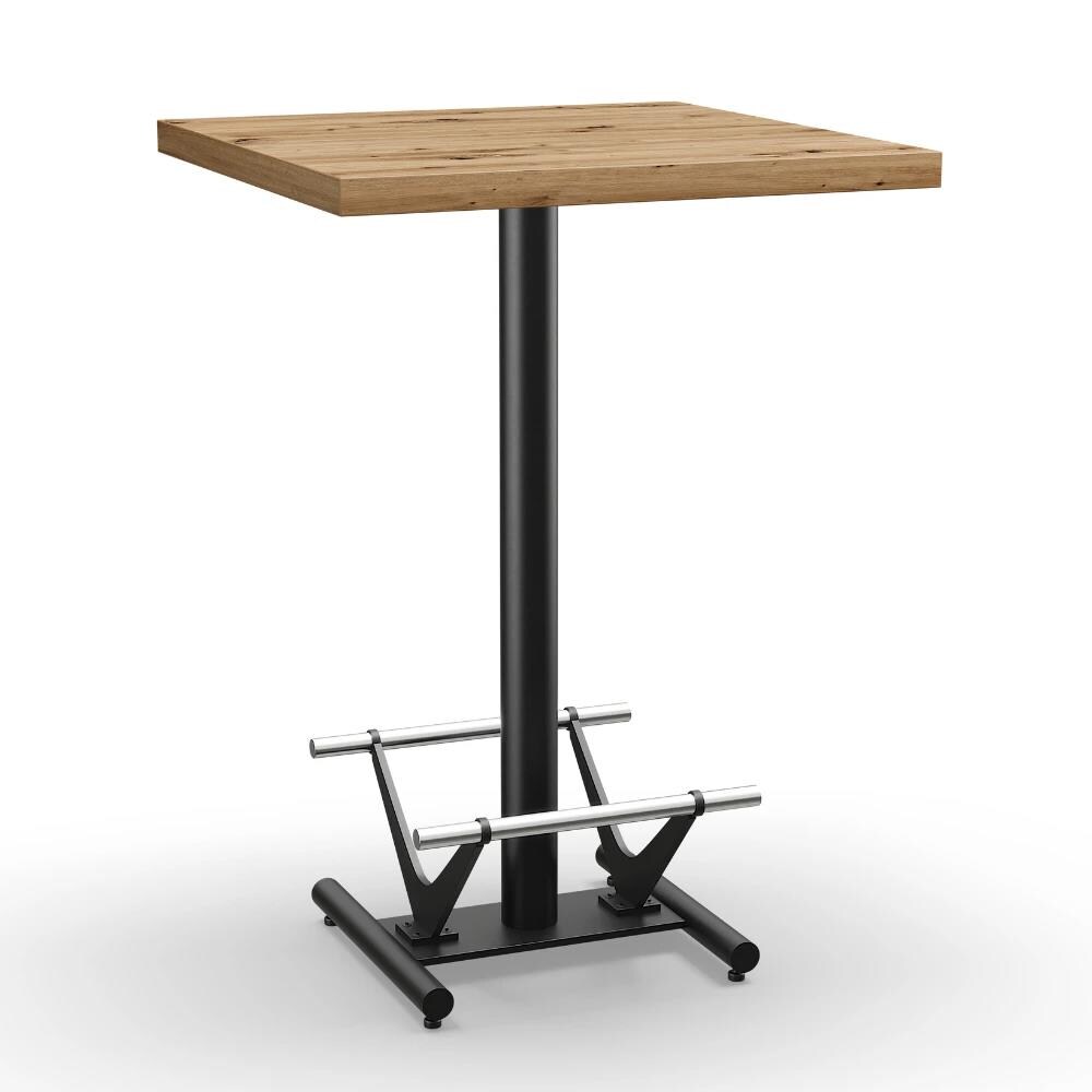 Premium Gastro Stehtisch 60x60 cm | Eiche Artisan | mit Edelstahl Fußrasten