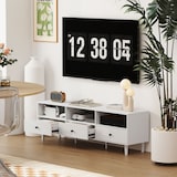 thumbnail of TV Lowboard 140x34x45 cm mit 3 Schubladen und 3 offenen Fächern Kabelmanagement Weiß aus Holzwerkstoff für Fernseher bis 75 Zoll