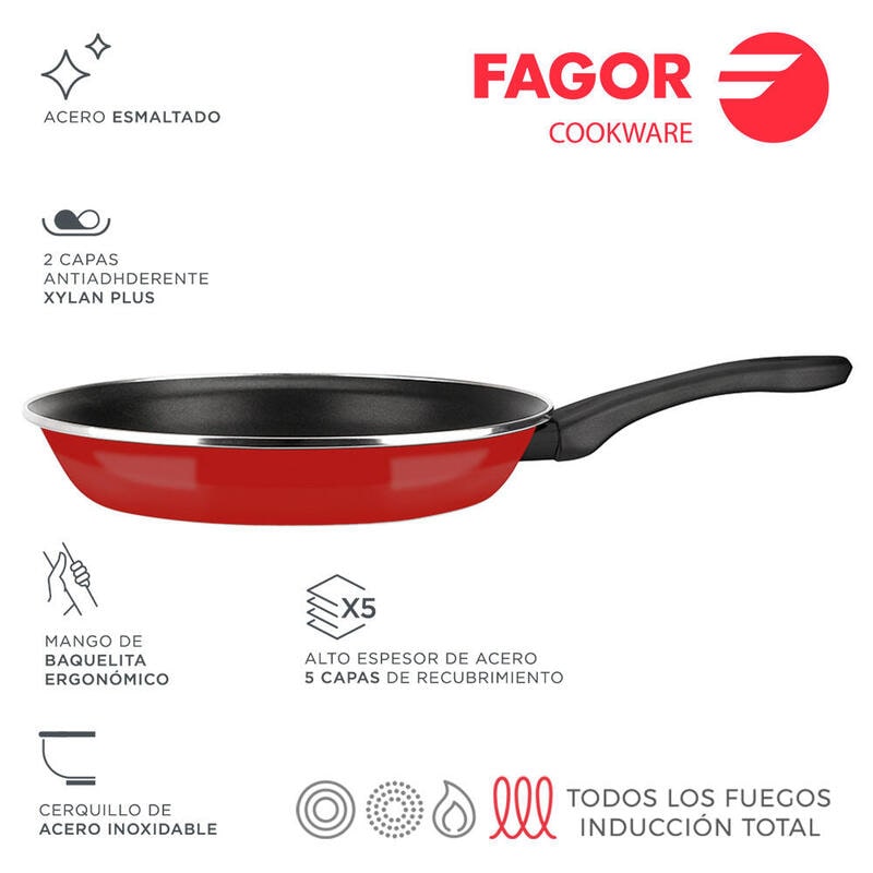 Fagor Frigideira Optimax Ø18Cm Vermelho Aço Aisi 430 Fagor