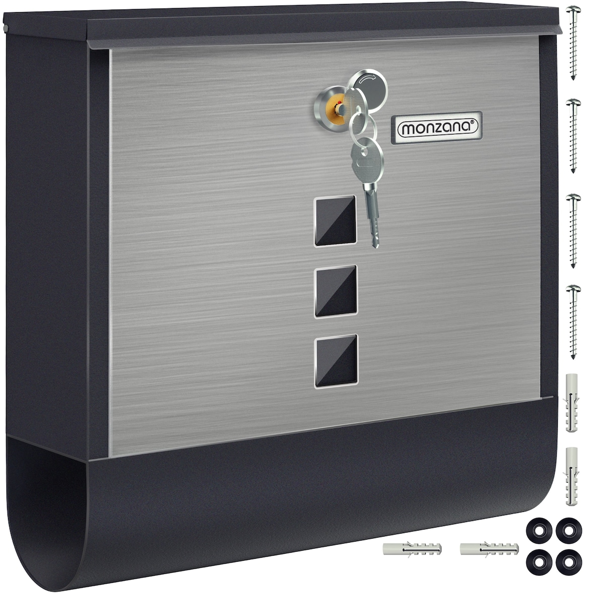 MONZANA® Design Briefkasten Edelstahl mit Zeitungsfach