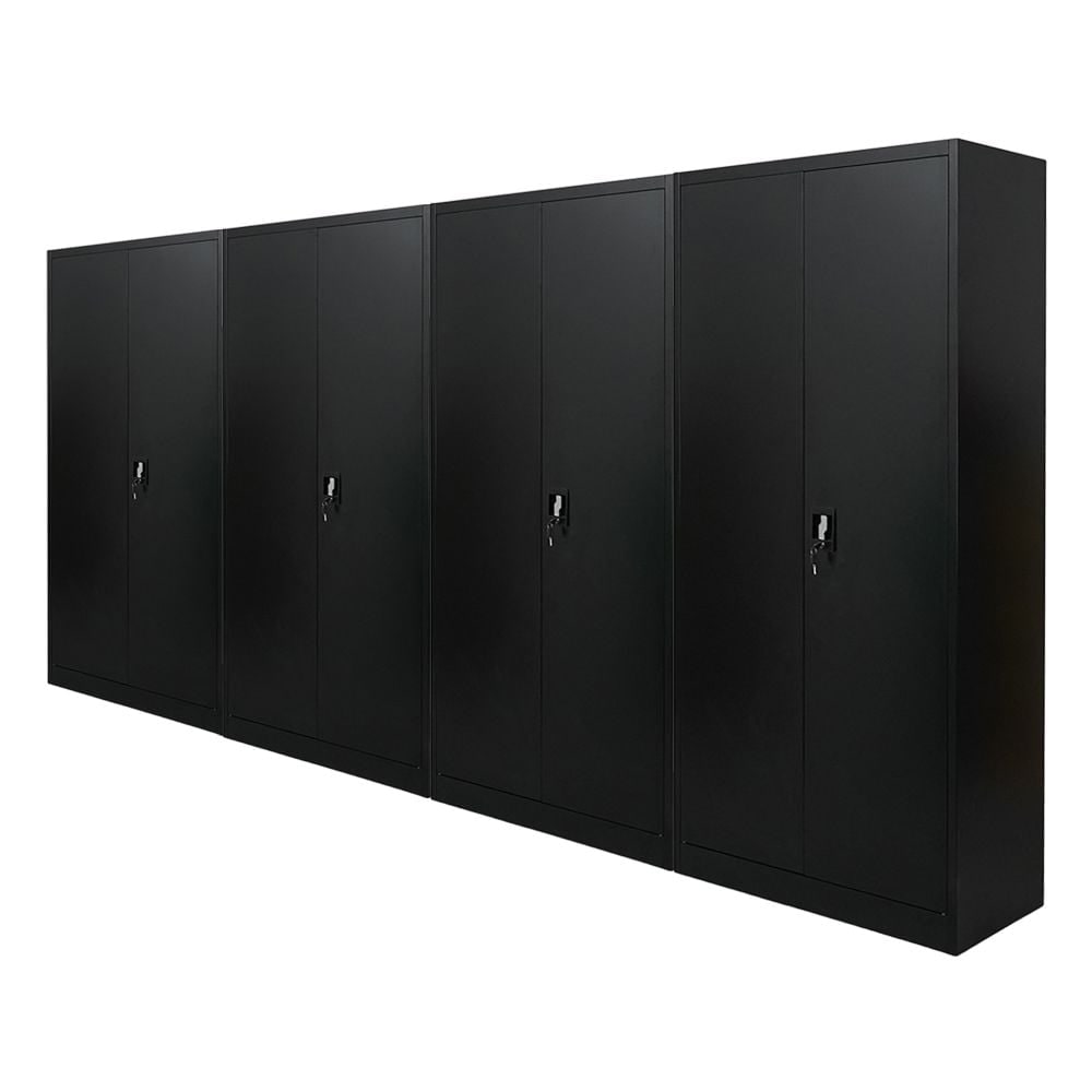 PROREGAL Mega Deal 4x Flügeltürenschrank ELEPHANT Metall Aktenschrank komplett montiert abschließbar 180x80x40cm Stahl 4 Ebenen Stahlschrank Schwarz
