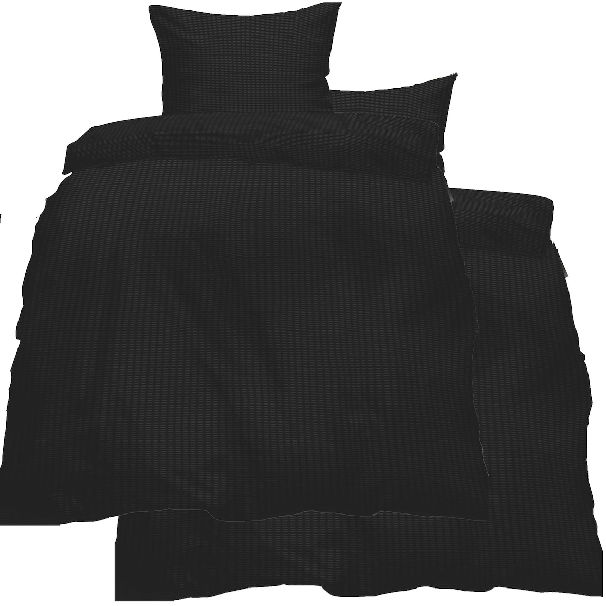 4-tlg. Seersucker Bettwäsche 2X (135x200 + 80x80 cm), uni einfarbig, schwarz, Reissverschluß, bügelfrei, Microfaser