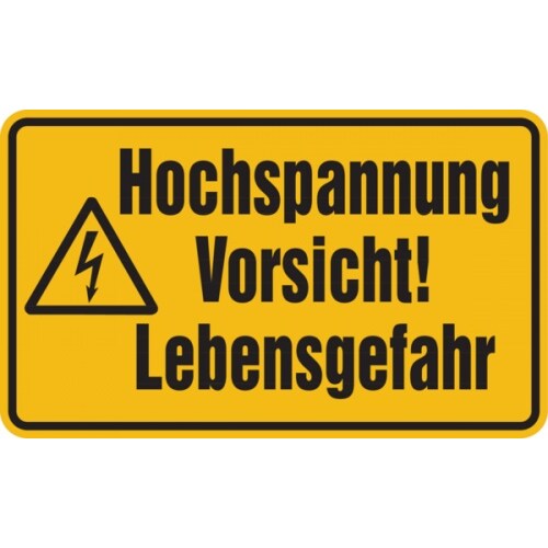 Warnschild, Hochspannung Vorsicht! Lebensgefahr - 300x200x0.45 mm Aluminium geprägt