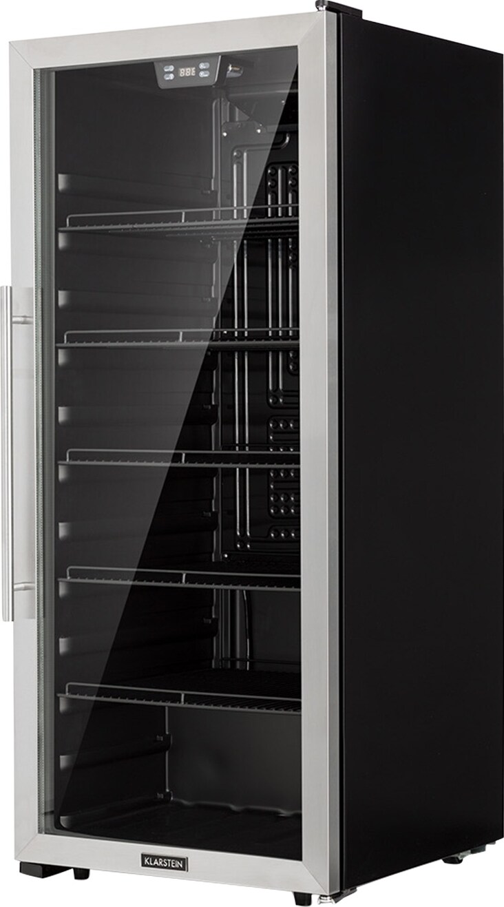 Beersafe 7XL Kühlschrank 242 Liter 5 Böden Panoramaglastür Edelstahl Silber