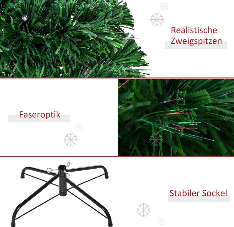 Ein künstlicher Weihnachtsbaum mit Lichtern und Ständer.