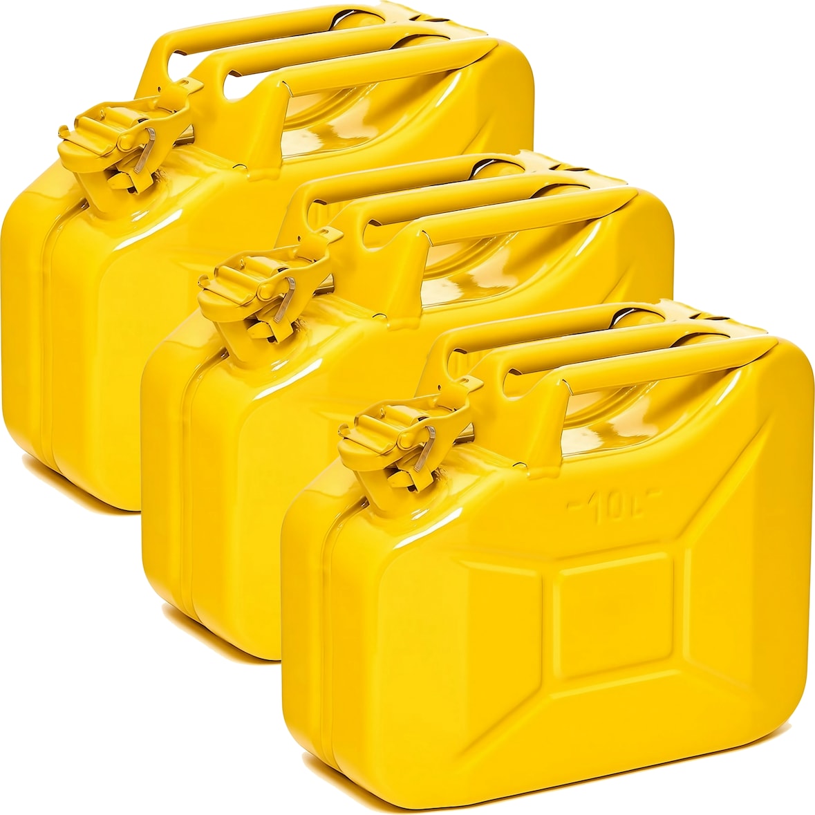 BW® Kraftstoffkanister Metall Benzinkanister 3x 10 Liter - Gelb - RAL 1018 - TÜV-geprüft und UN-Zulassung - Made in Europe