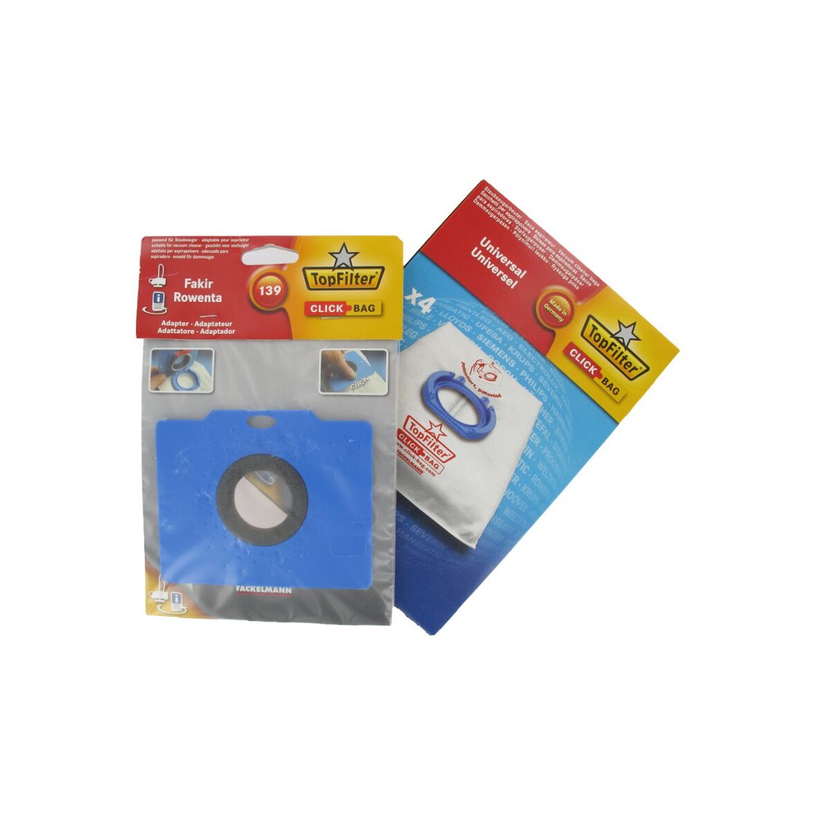 4er-Box Top Filter Universal-Staubsaugerbeutel mit Click Bag-Adapter für Rowenta Fakir 139 Staubsauger