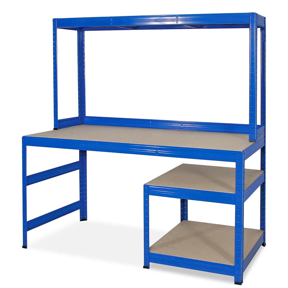 Packtisch / Werkbank mit Aufbau und Unterbau, BxTxH 1500x600/300x1500 mm, blau