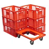 thumbnail of 6 Stück Bäckerkisten 600 x 400 x 230 mm + 1 Transportroller in Rot