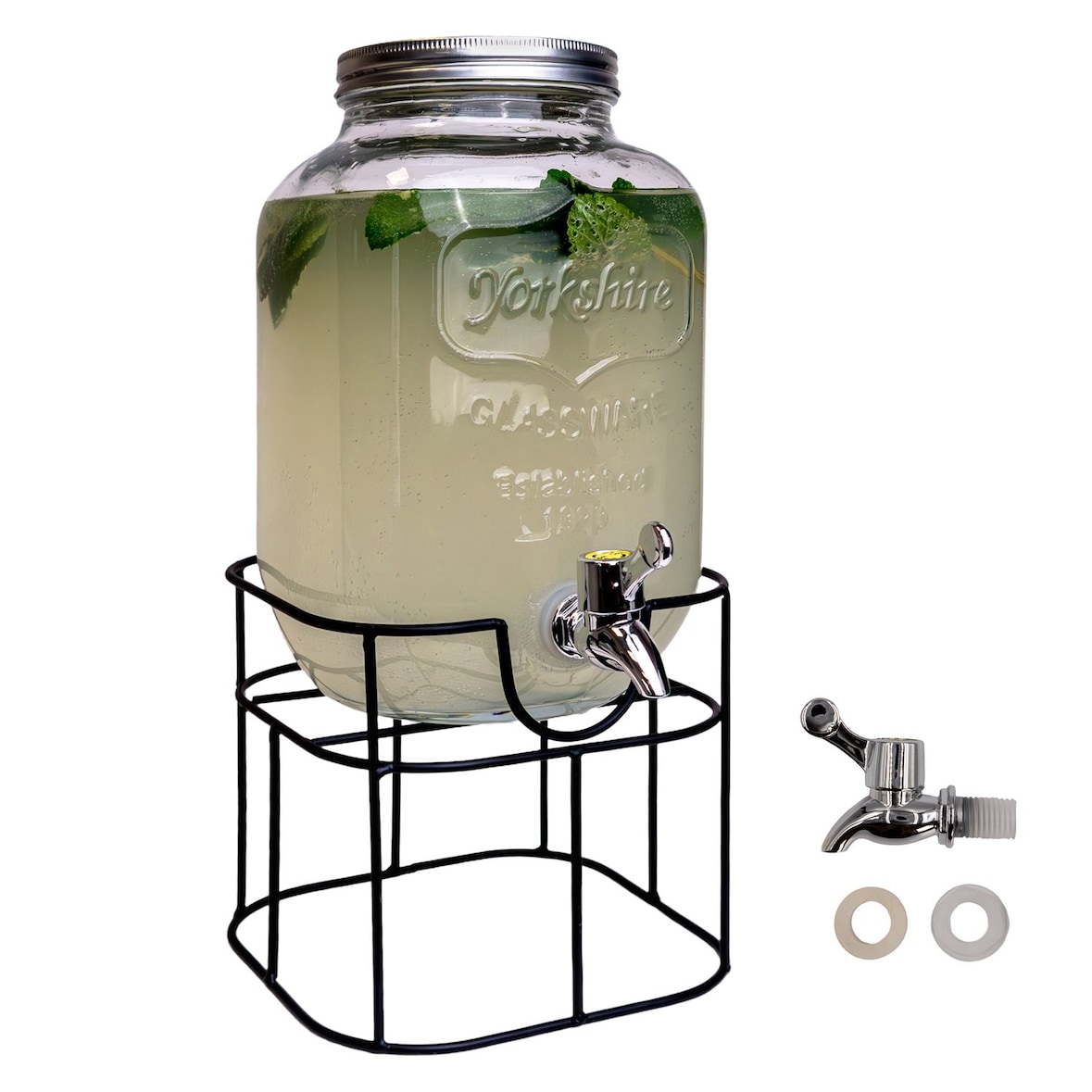 Intirilife Getränkespender 4 Liter aus Glas mit Zapfhahn und Gestell - 17 x 41.5 cm Wasserspender Saftspender