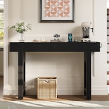 thumbnail of Konsolentisch 120x36x77 cm mit 2 Schubladen und Steckdosenleiste mit USB- und Type-C-Anschlüssen, MDF, Schwarz, schmal