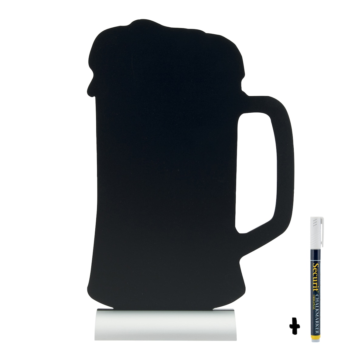 Securit® Silhouette Bier Tisch-Kreidetafel – Mit Kreidemarker – Aluminiumfuß