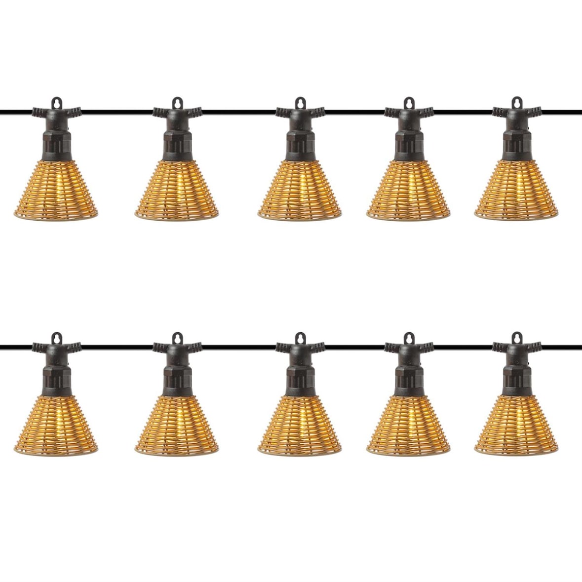 LED Lichterkette Lampenschirme in Korboptik Party Deko Boho koppelbar 4,5m