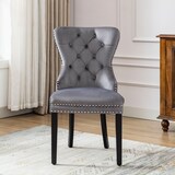 thumbnail of Esszimmerstühle 4er Set Samt Grau 97x51x51 cm mit Eichenoptik Beinen Nagelkopfbesatz Chromring und Knopfheftung für Küche und Lounge