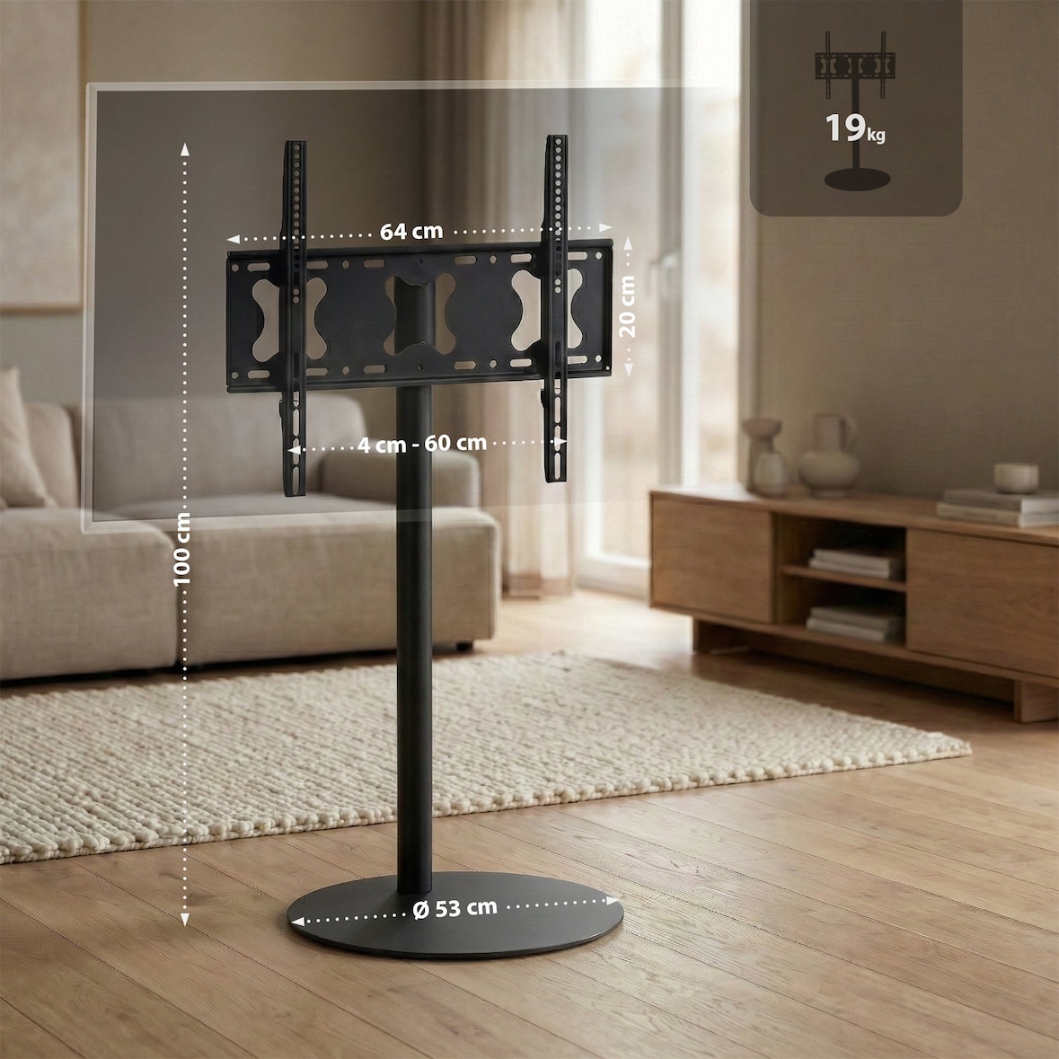 CLP Soporte de pie para TV Metal HBT: 100x64x53 cm Negro mate