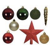 thumbnail of 33 Weihnachtskugeln Christbaumspitze Stern Kunststoff Christbaumkugeln mix rot