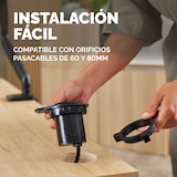 thumbnail of Toma empotrada Fellowes, 1 toma + USB‑A y USB‑C, instalación en orificios 60/80 mm, tapa deslizante, cable incluido, color negro