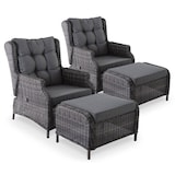 thumbnail of Gartenstuhl 2er-Set mit Relaxfunktion, mit Hocker, Braun/Dunkelgrau, inkl. Polster, 130 kg Belastbarkeit, pflegeleicht | Raburg Sophia
