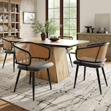 thumbnail of Esszimmerstuhl 79x54x51 cm Grau mit Rattan Rückenlehne und Samt Sitzkissen rutschfest Metallbeine in Holzoptik ergonomisch für Essbereich Café