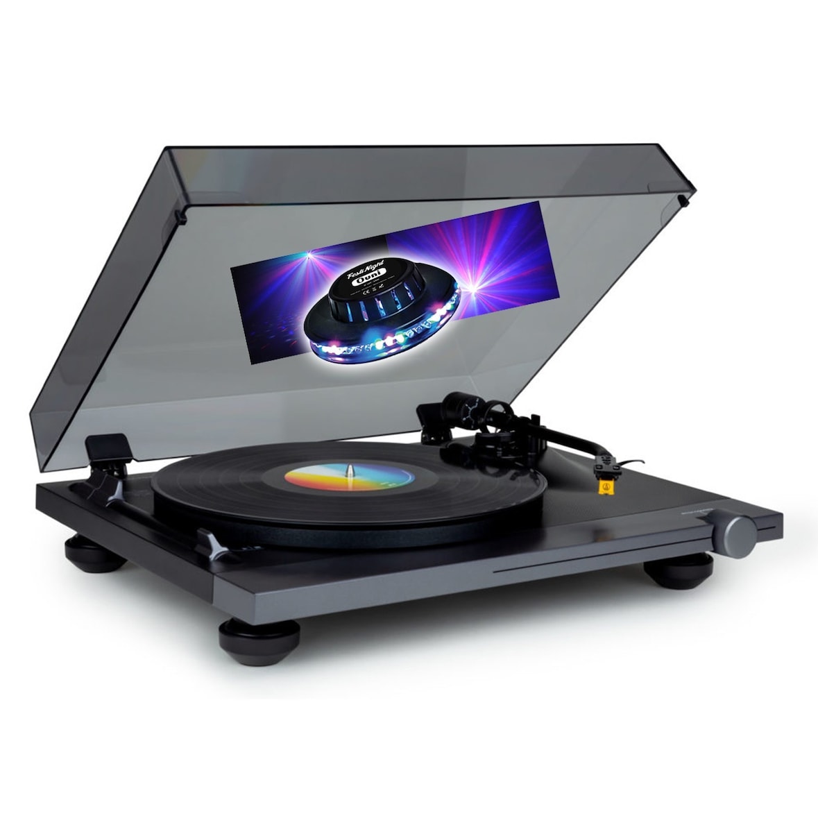 Tourne Disque Platine vinyle Thomson TT700 Sortie RCA - (33/45 Tours) - Finition Alu , jeu de Lumière OVNI couleurs LED