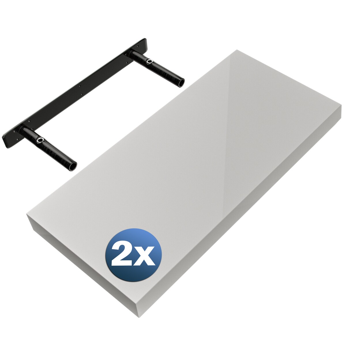 Casaria 2x Wandregal Hochglanz Weiß mit Halterung 50cm Schwebend