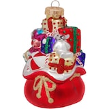 thumbnail of Multicolor 10cm Weihnachtsmannsack mit Jutesack, Glasornament, mundgeblasen und handdekoriert