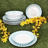 thumbnail of Split türkis 12tlg Tafelservice Porzellan Speiseteller Suppenteller Streifen