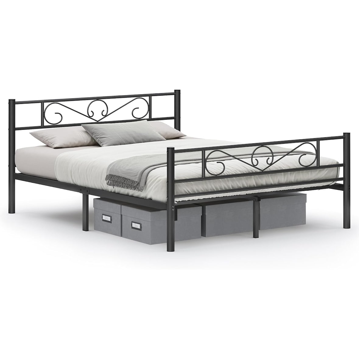 Doppelbettgestell, Bettrahmen aus Metall, passend für 160 x 200cm Matratze, Gästebett, hochwertige Stützbalken, für Erwachsene, schwarz