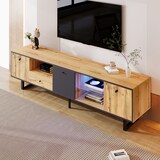 thumbnail of Lowboard 190x40x50 cm mit LED-Beleuchtung, Glastrennwand und Stabile Eisenbeine, modernes Design in Grau und Schwarz