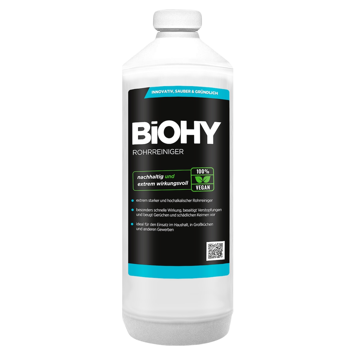 BiOHY Rohrreiniger (1l Flasche) | EXTRA STARK | Flüssiger, hochkonzentrierter Abflussreiniger | Geruchsneutral | Für alle Verstopfungen